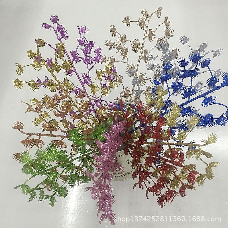 Christmas Flower Christmas Leaf Decorations 3317cm Glitter Pink Branches Glitter Colorful Plastic Ornament
