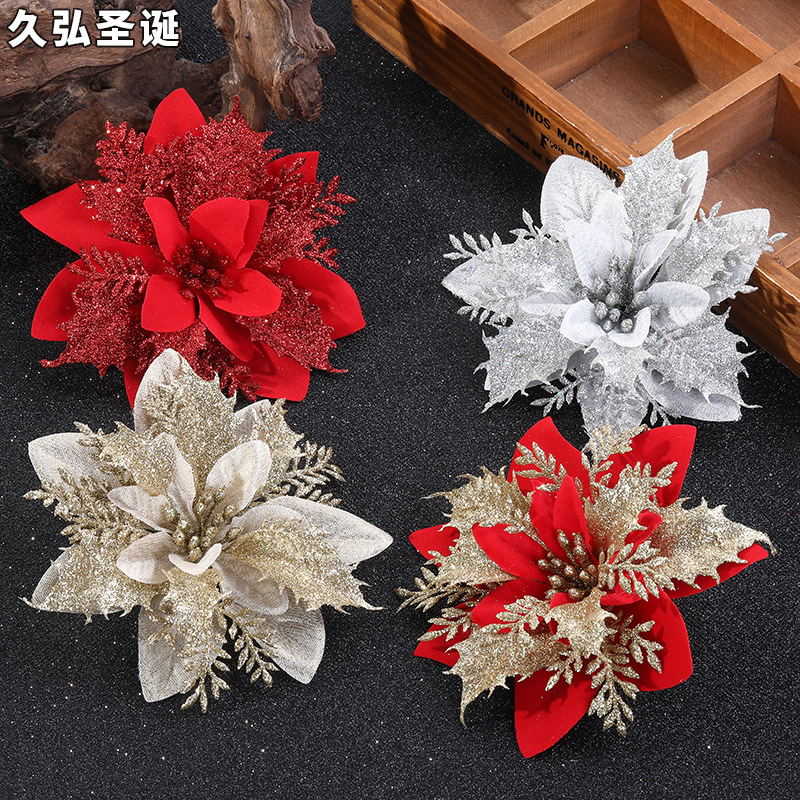 Christmas Festival Gold Powder Christmas Flower Artificial Flower Christmas Wreath Accessories Christmas Tree Decoration Christmas Accessories Wholesale