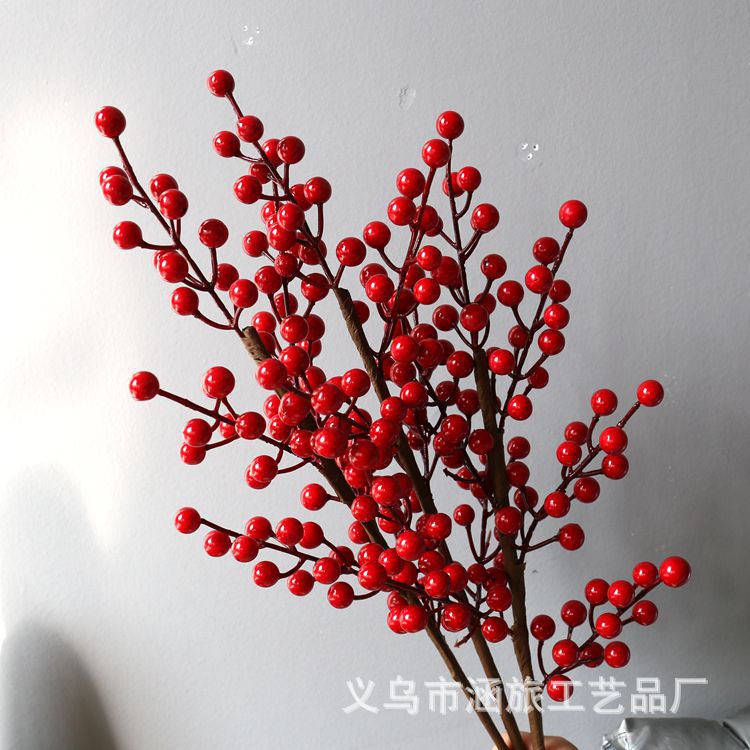Simulation Single Hollyberry Christmas Flower Arrangement Accessories Wedding Scene Matching Creative Red Fire Single Branch Flower Foam Chinese Hawthorn