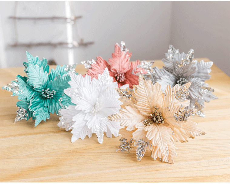 Sequinned Flannelette handmade Christmas flower gold silver Grey Powder white Imitation Christmas Tree Decorated Flowers Sequinned Flannelette handmade Christmas flower gold silver Grey Powder white Imitation Christmas Tree Decorated Flowers