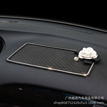 Slip Mat DiamondEmbedded Camellia for Car Decoration Perfume Storage Pad Instrument Panel Mobile AntiSlip Sticker Female
