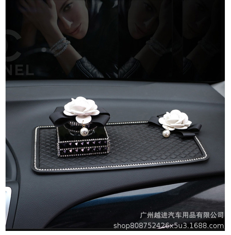 Slip Mat DiamondEmbedded Camellia for Car Decoration Perfume Storage Pad Instrument Panel Mobile AntiSlip Sticker Female Slip Mat DiamondEmbedded Camellia for Car Decoration Perfume Storage Pad Instrument Panel Mobile AntiSlip Sticker Female