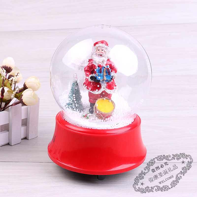 Electric spray snowflake music box of snowball Santa Claus crystal ball rotation