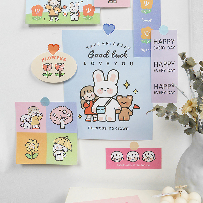 Z Life Prescription Girl Cartoon Rabbit Wall Sticker Cute Girl Poster Bedroom Desk Background Wall Decoration Set