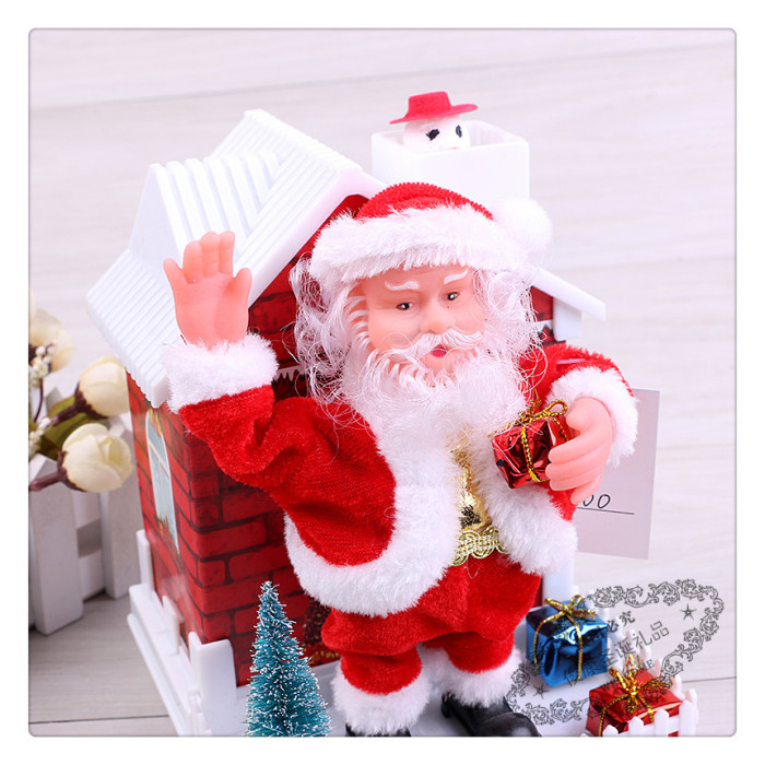 Christmas snow house electric music Santa Claus scene decorating the decorative tabletop presents Christmas snow house electric music Santa Claus scene decorating the decorative tabletop presents