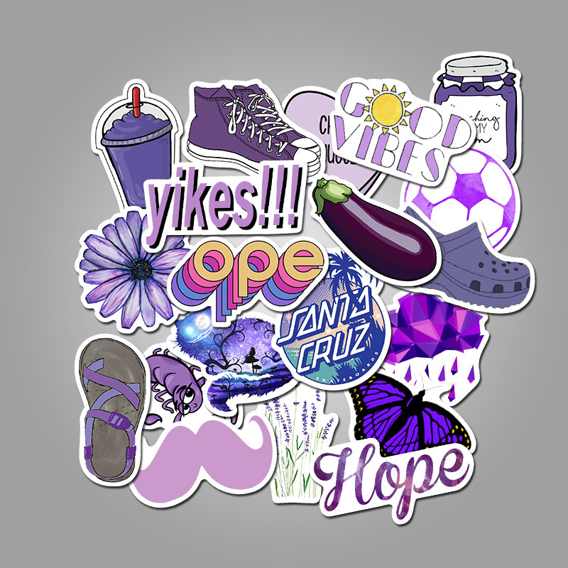 50 Pieces in Purple Fresh Cartoon Graffiti Stickers Luggage Water Cup Skateboard Refrigerator Decoration sticker