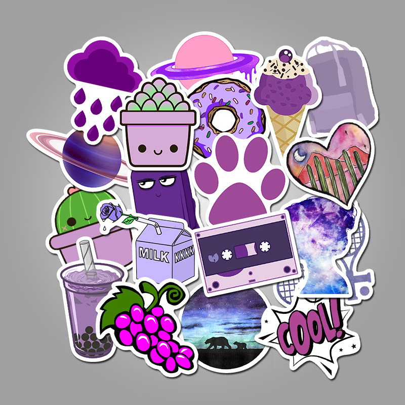 50 Pieces in Purple Fresh Cartoon Graffiti Stickers Luggage Water Cup Skateboard Refrigerator Decoration sticker