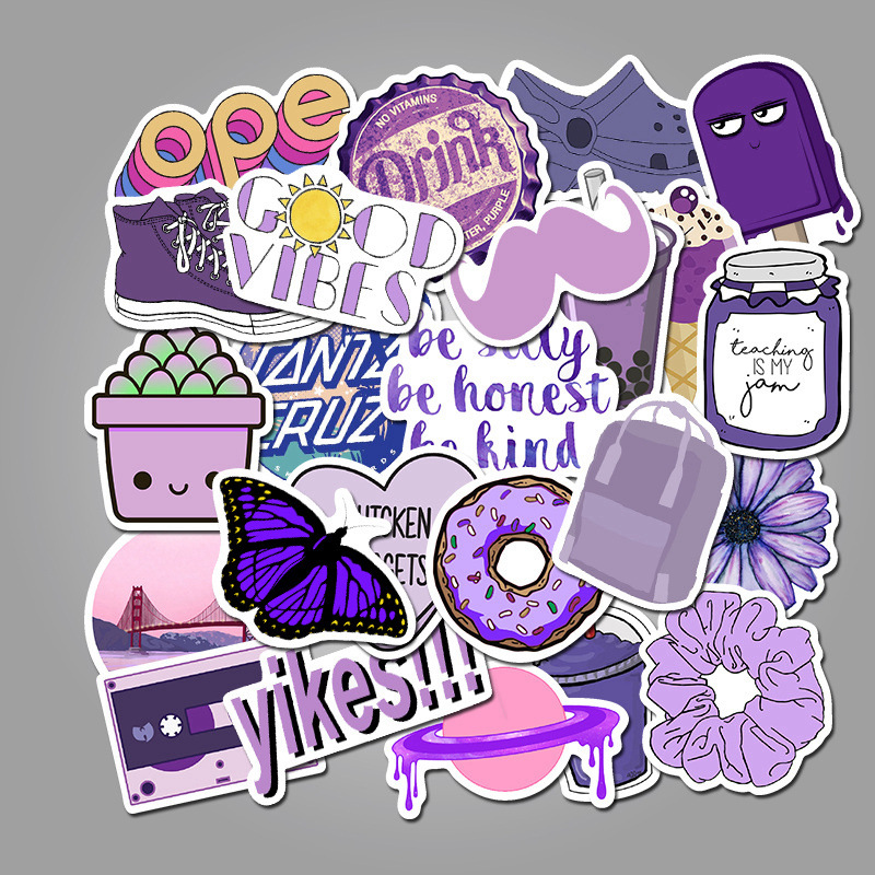 50 Pieces in Purple Fresh Cartoon Graffiti Stickers Luggage Water Cup Skateboard Refrigerator Decoration sticker