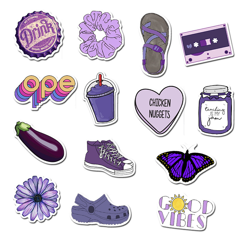 50 Pieces in Purple Fresh Cartoon Graffiti Stickers Luggage Water Cup Skateboard Refrigerator Decoration sticker