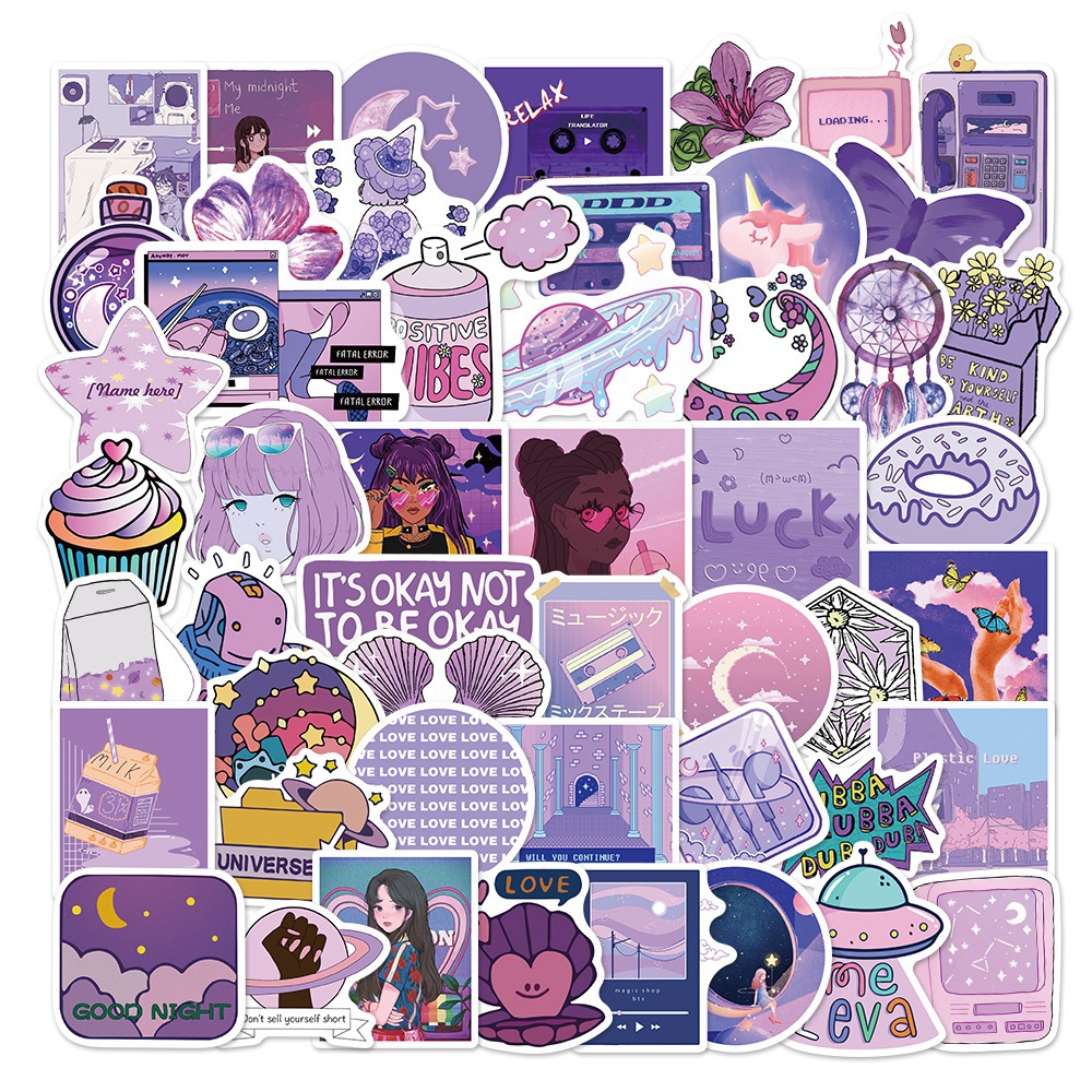 50 Pieces in Purple Fresh Cartoon Graffiti Stickers Luggage Water Cup Skateboard Refrigerator Decoration sticker 50 Pieces in Purple Fresh Cartoon Graffiti Stickers Luggage Water Cup Skateboard Refrigerator Decoration sticker