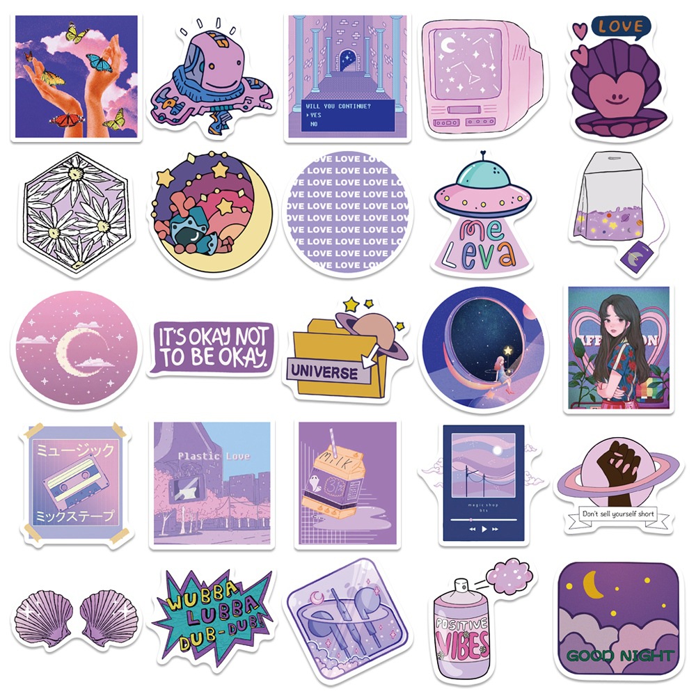 50 Pieces in Purple Fresh Cartoon Graffiti Stickers Luggage Water Cup Skateboard Refrigerator Decoration sticker 50 Pieces in Purple Fresh Cartoon Graffiti Stickers Luggage Water Cup Skateboard Refrigerator Decoration sticker