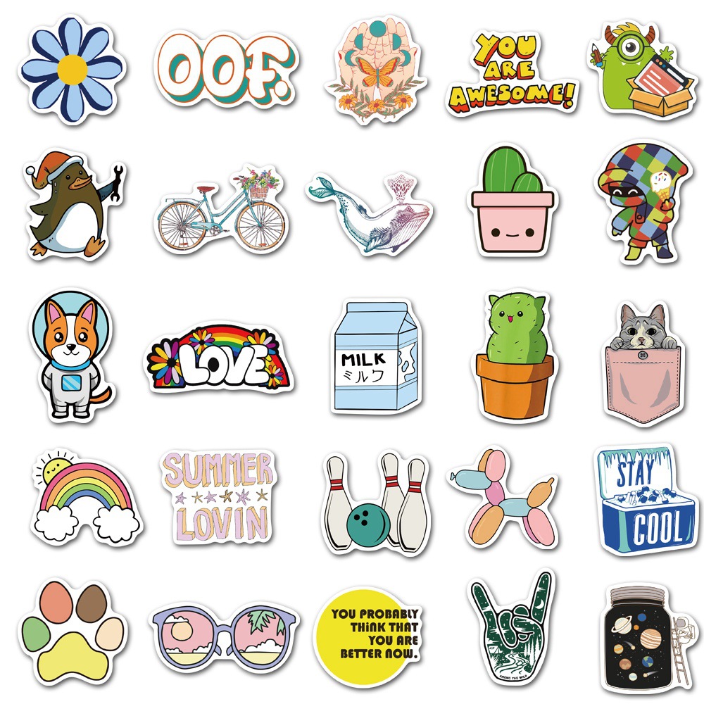 50 Pieces in Purple Fresh Cartoon Graffiti Stickers Luggage Water Cup Skateboard Refrigerator Decoration sticker 50 Pieces in Purple Fresh Cartoon Graffiti Stickers Luggage Water Cup Skateboard Refrigerator Decoration sticker