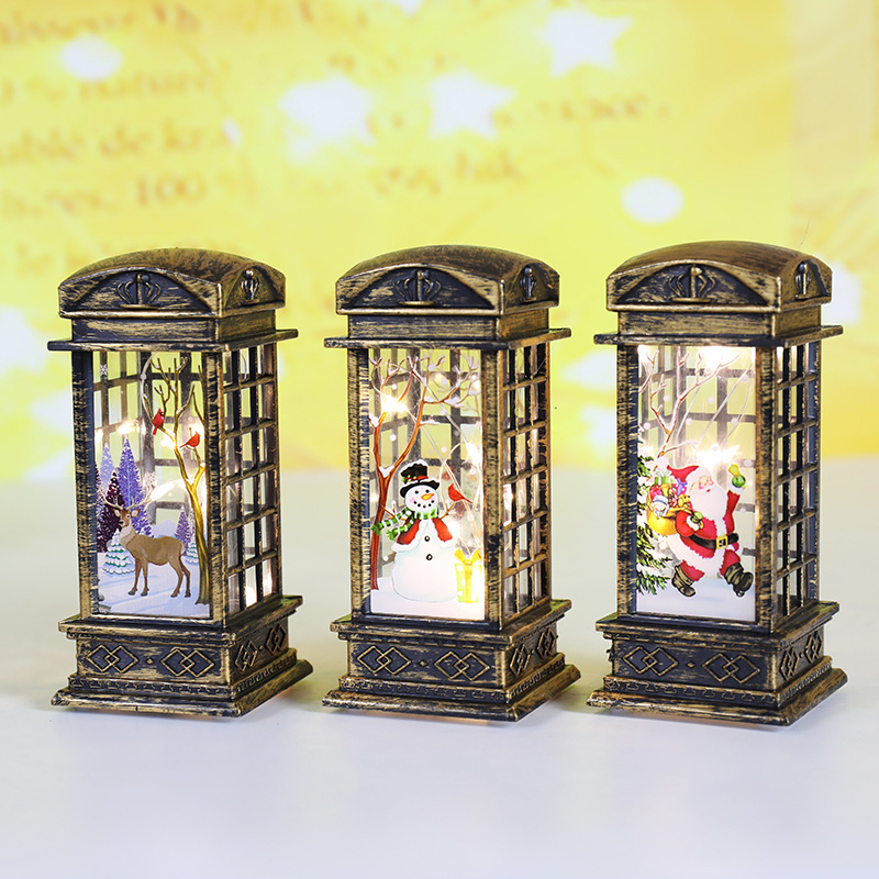 Cross-Border New Arrival Christmas Decorations Small Wind Light Retro Telephone Booth Small Night Lamp Creative Christmas Gift