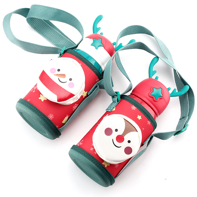 Christmas Children&#039;s Thermos Mug Large Capacity Antlers Baby Kindergarten Student Kettle Dual-Use Double Lid Straw Gift