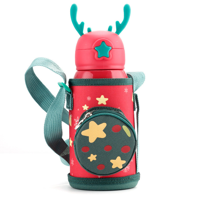 Christmas Children&#039;s Thermos Mug Large Capacity Antlers Baby Kindergarten Student Kettle Dual-Use Double Lid Straw Gift