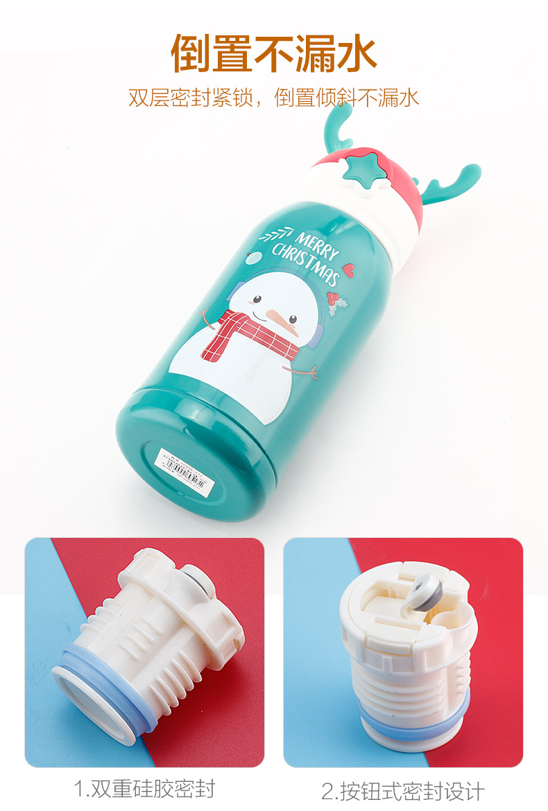 Christmas Children's Thermos Mug Large Capacity Antlers Baby Kindergarten Student Kettle Dual-Use Double Lid Straw Gift Christmas Children's Thermos Mug Large Capacity Antlers Baby Kindergarten Student Kettle Dual-Use Double Lid Straw Gift