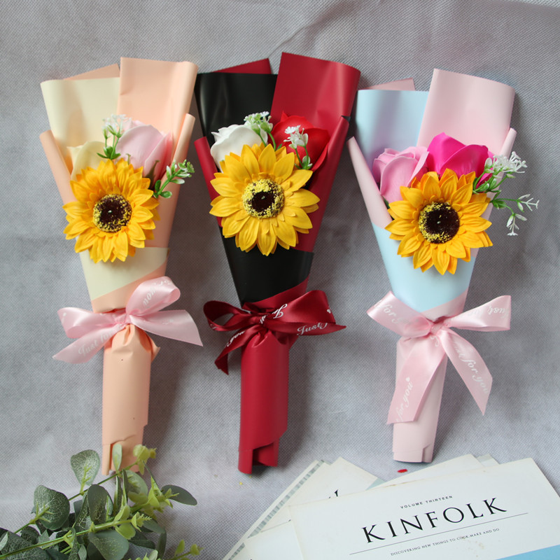 Factory Wholesale Creative Single Rose Sunflower Hand Holding Soap Bouquet Birthday Gift Christmas Graduation Season Activity Factory Wholesale Creative Single Rose Sunflower Hand Holding Soap Bouquet Birthday Gift Christmas Graduation Season Activity