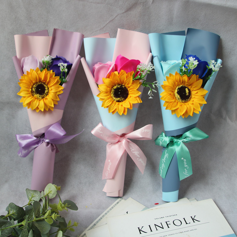 Factory Wholesale Creative Single Rose Sunflower Hand Holding Soap Bouquet Birthday Gift Christmas Graduation Season Activity Factory Wholesale Creative Single Rose Sunflower Hand Holding Soap Bouquet Birthday Gift Christmas Graduation Season Activity