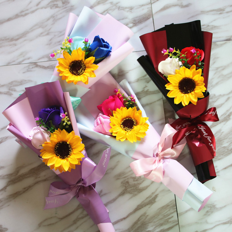 Factory Wholesale Creative Single Rose Sunflower Hand Holding Soap Bouquet Birthday Gift Christmas Graduation Season Activity Factory Wholesale Creative Single Rose Sunflower Hand Holding Soap Bouquet Birthday Gift Christmas Graduation Season Activity