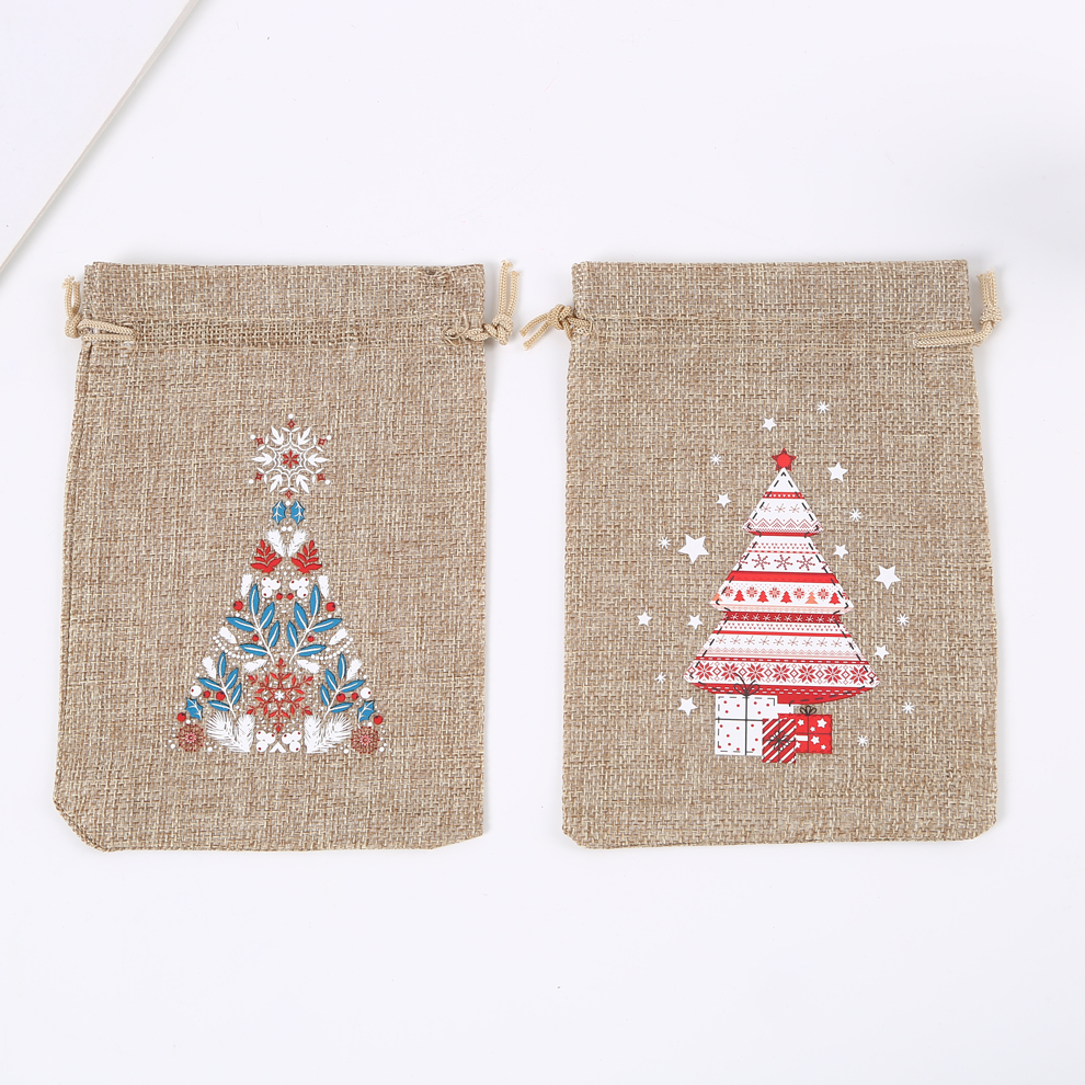 Factory Direct Sales Colorful Printing Pattern Decoration Drawstring Pull String Candy Small Gift Packaging Bag Christmas Gift Bag