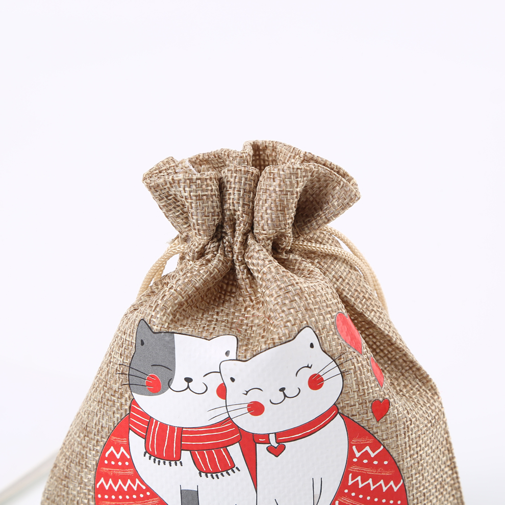 Factory Direct Sales Colorful Printing Pattern Decoration Drawstring Pull String Candy Small Gift Packaging Bag Christmas Gift Bag