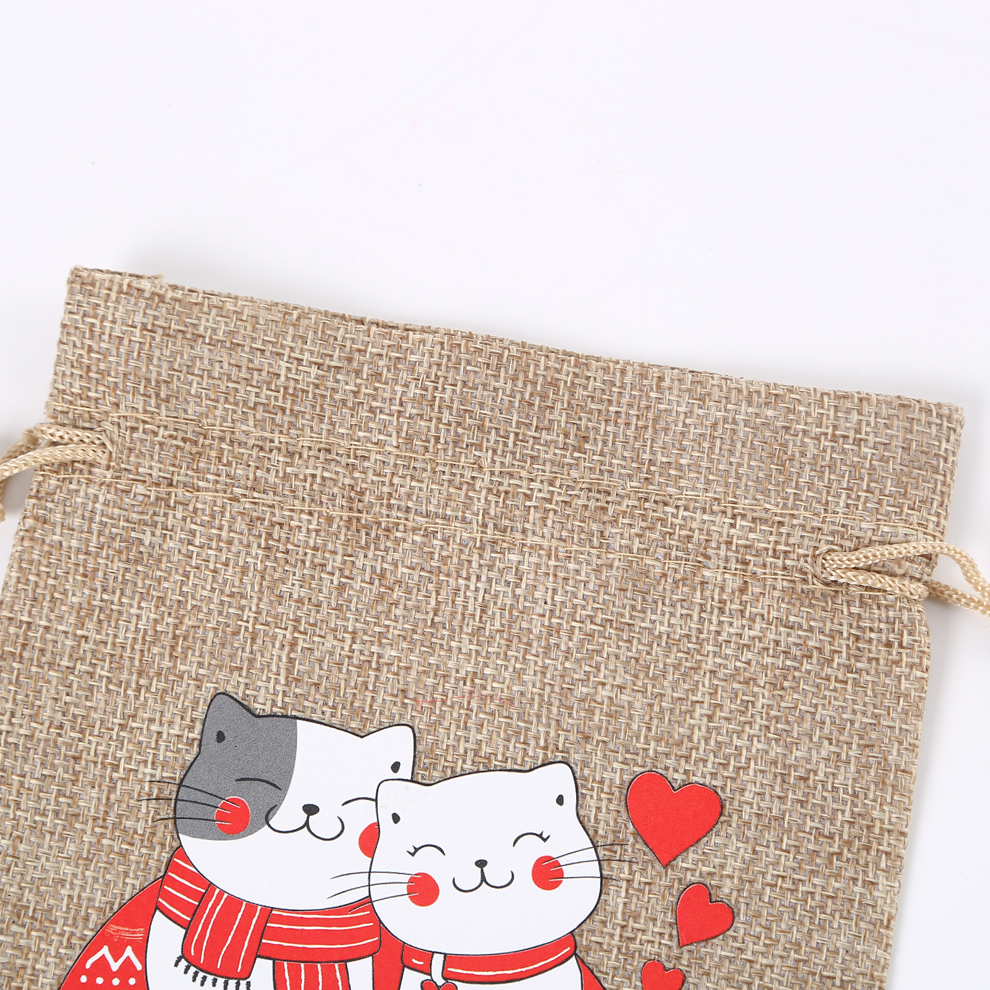 Factory Direct Sales Colorful Printing Pattern Decoration Drawstring Pull String Candy Small Gift Packaging Bag Christmas Gift Bag