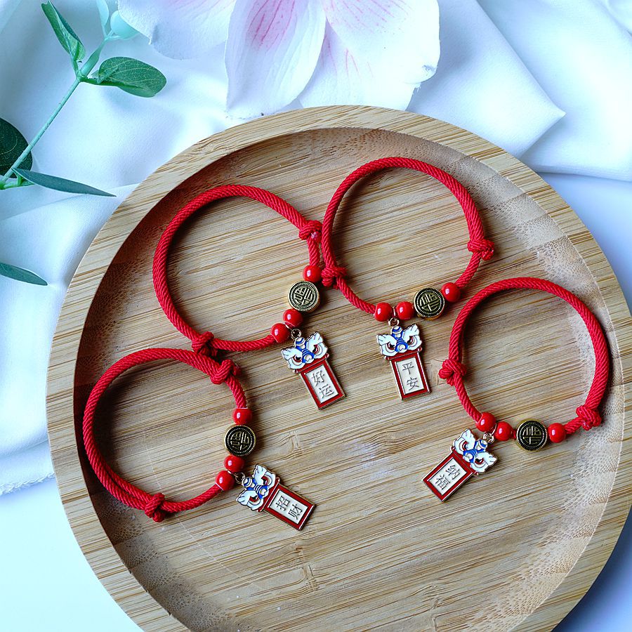 2022 New Year Zodiac Red Rope Bracelet Female Tiger Year Birth Year Carrying Strap Christmas Birthday Gift Wholesale