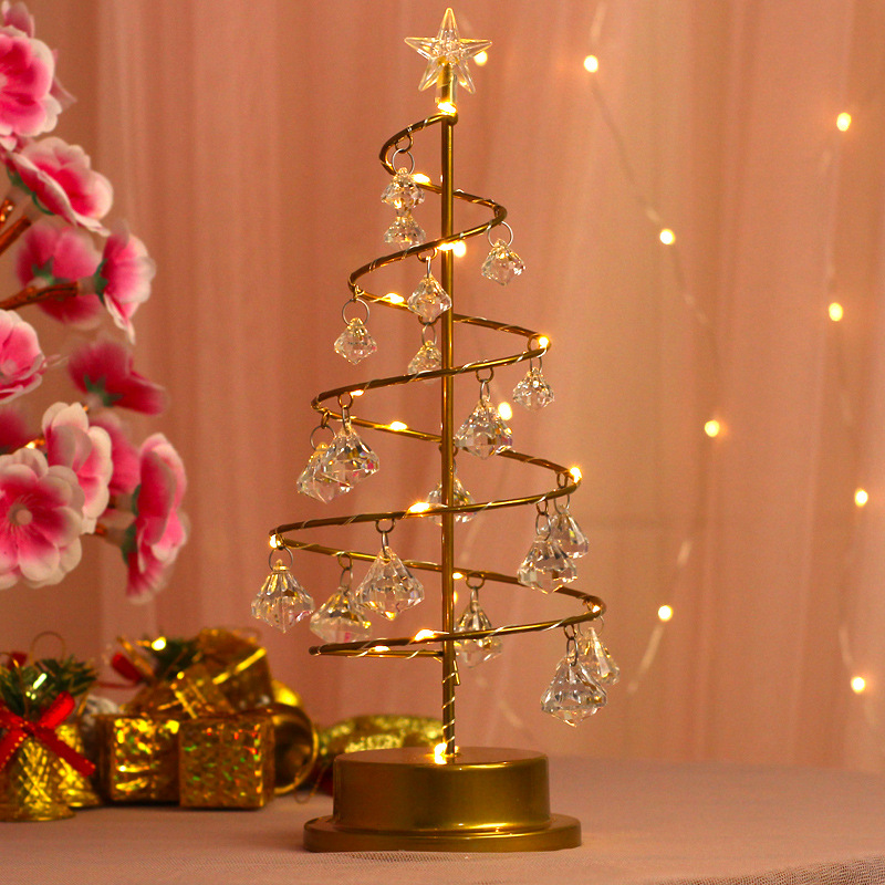 Cross-Border Christmas Tree Lamp Colored Lights Modeling Lamp Crystal Diamond Room Bedroom Small Night-Light Table Lamp Decorative Lamp Ornaments
