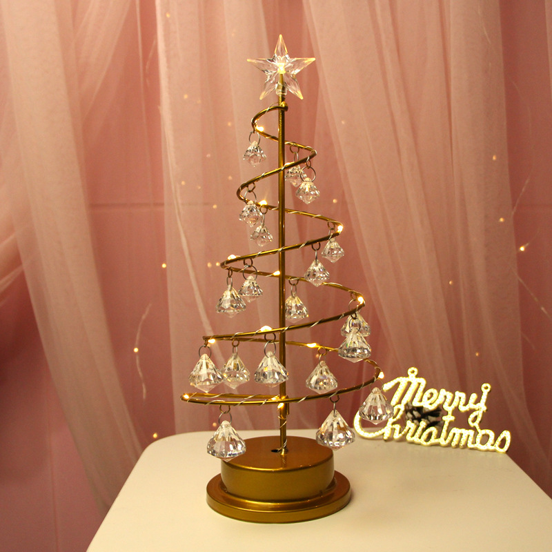 Cross-Border Christmas Tree Lamp Colored Lights Modeling Lamp Crystal Diamond Room Bedroom Small Night-Light Table Lamp Decorative Lamp Ornaments