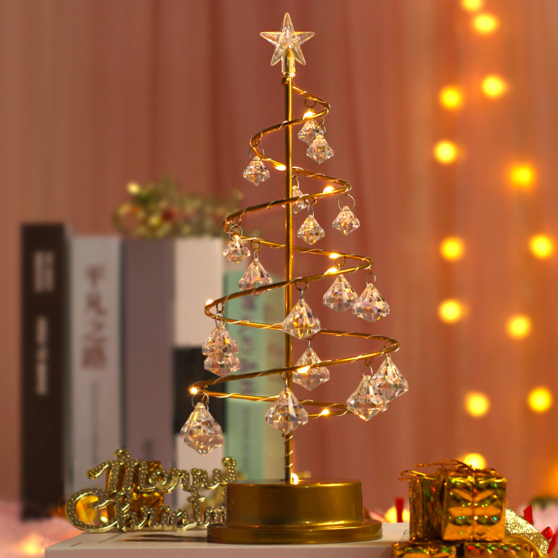Cross-Border Christmas Tree Lamp Colored Lights Modeling Lamp Crystal Diamond Room Bedroom Small Night-Light Table Lamp Decorative Lamp Ornaments