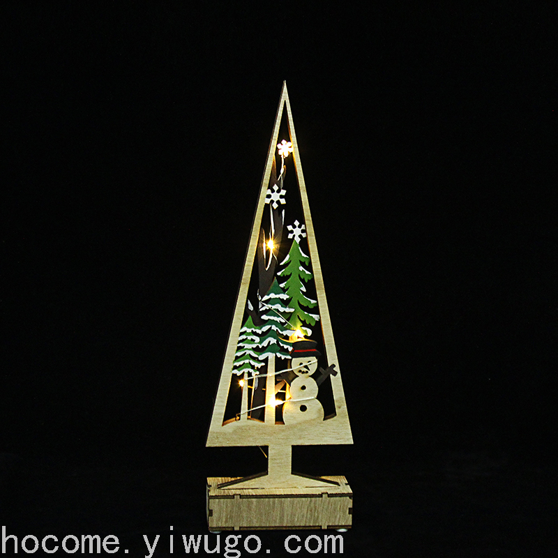 Christmas Tree Desktop Decoration Crafts with Lights Laser Wooden Christmas Tree Ornaments