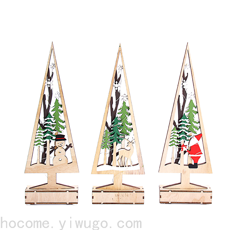 Christmas Tree Desktop Decoration Crafts with Lights Laser Wooden Christmas Tree Ornaments