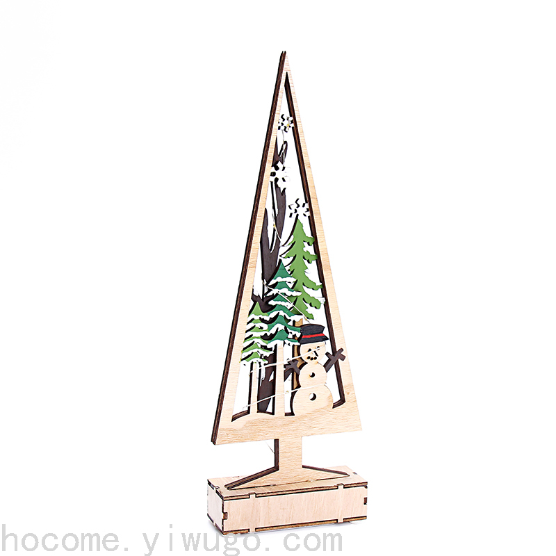 Christmas Tree Desktop Decoration Crafts with Lights Laser Wooden Christmas Tree Ornaments