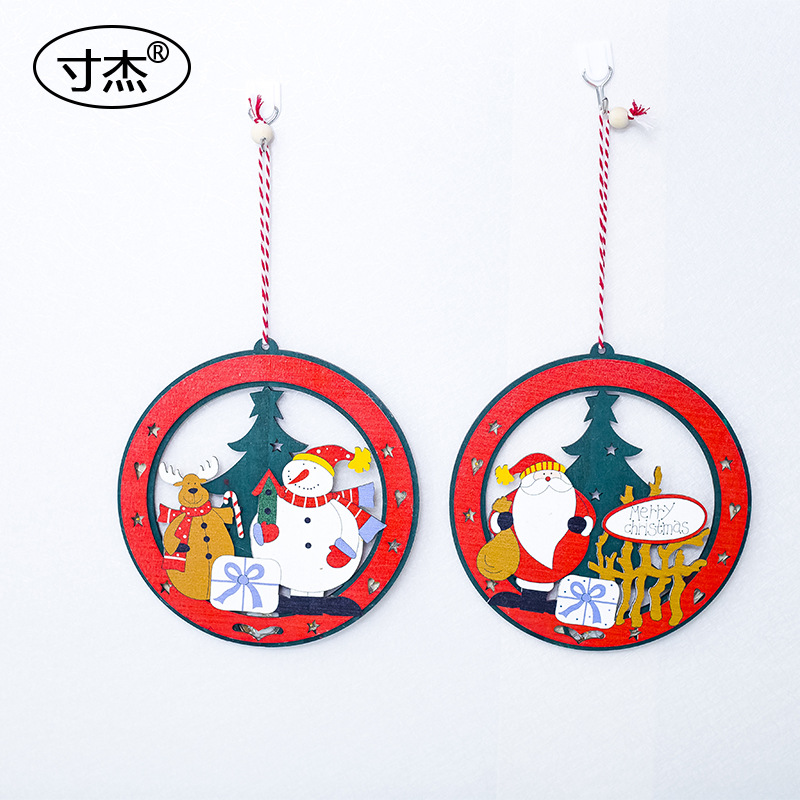 Inch Jie Christmas round decorative Pendant Christmas decorations, painted Christmas tree wood with lights hanging Ornaments