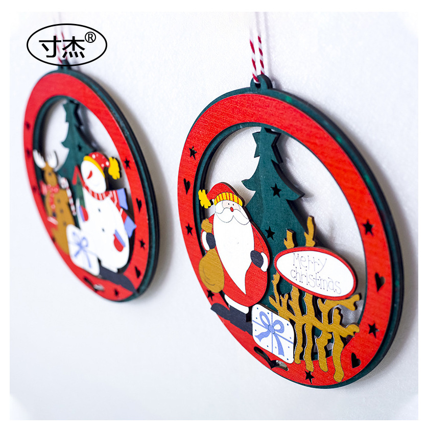 Inch Jie Christmas round decorative Pendant Christmas decorations, painted Christmas tree wood with lights hanging Ornaments