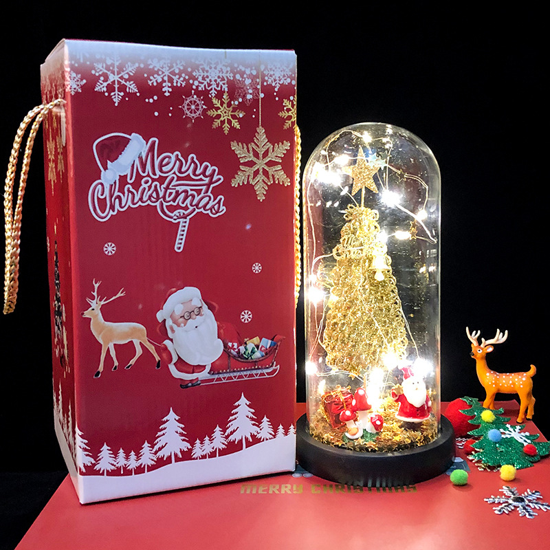 New Creative Christmas Tree Cedar Glass Cover Reindeer Decoration with Lights Cross-Border Amazon Sources