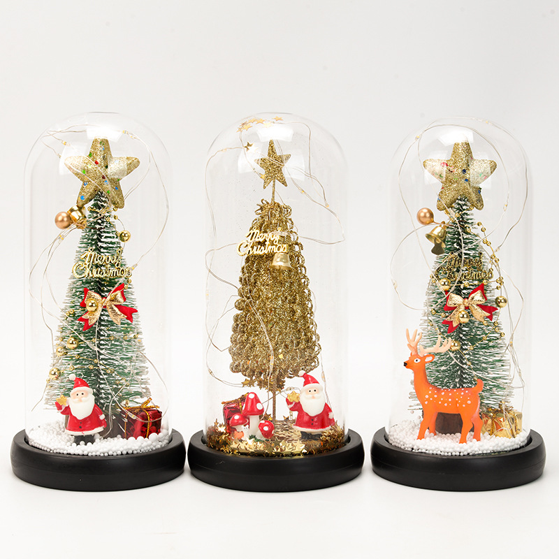New Creative Christmas Tree Cedar Glass Cover Reindeer Decoration with Lights Cross-Border Amazon Sources