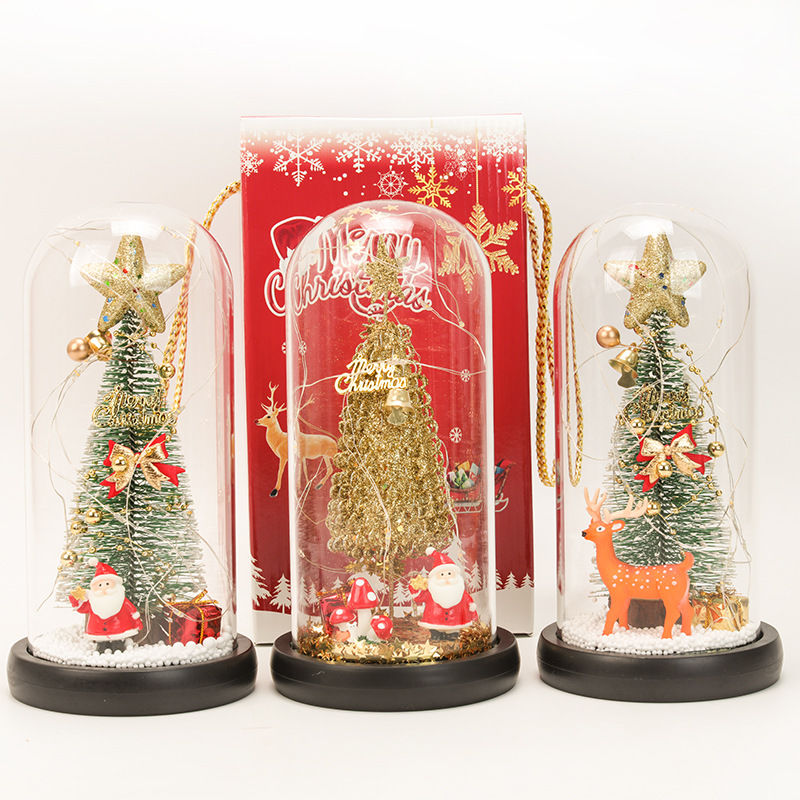 New Creative Christmas Tree Cedar Glass Cover Reindeer Decoration with Lights Cross-Border Amazon Sources
