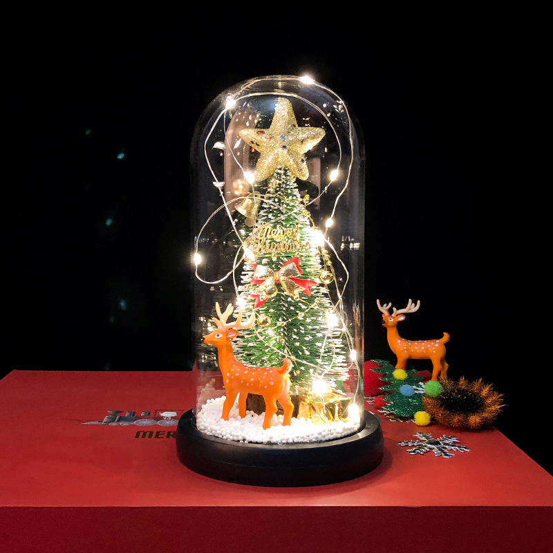 New Creative Christmas Tree Cedar Glass Cover Reindeer Decoration with Lights Cross-Border Amazon Sources