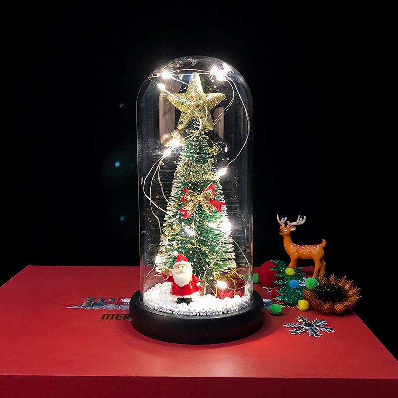 New Creative Christmas Tree Cedar Glass Cover Reindeer Decoration with Lights Cross-Border Amazon Sources
