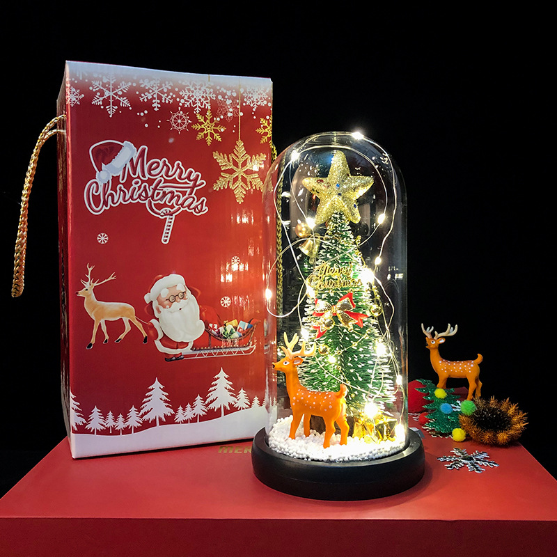New Creative Christmas Tree Cedar Glass Cover Reindeer Decoration with Lights Cross-Border Amazon Sources