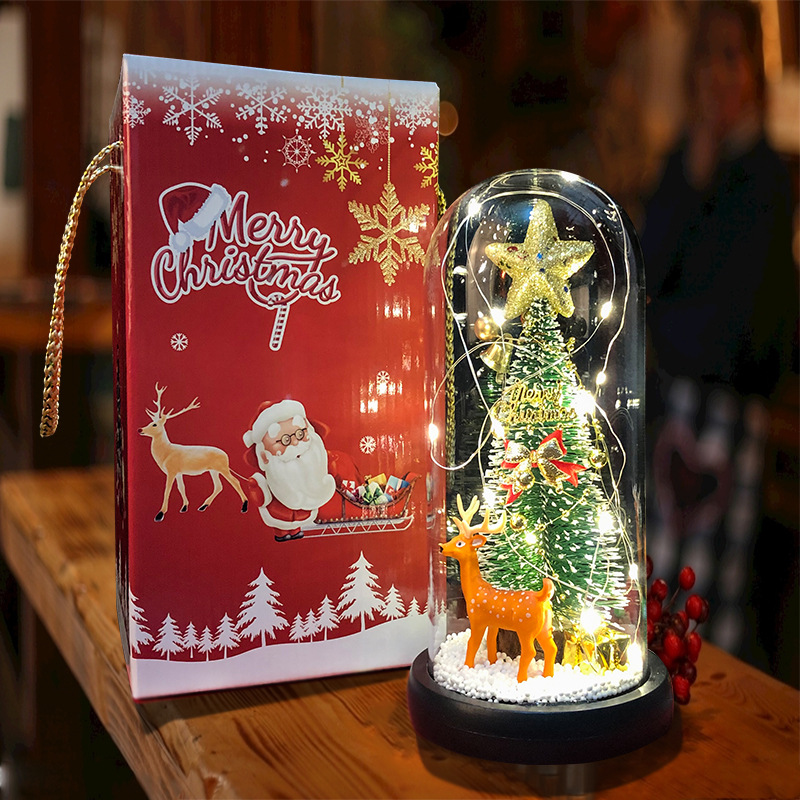 New Creative Christmas Tree Cedar Glass Cover Reindeer Decoration with Lights Cross-Border Amazon Sources