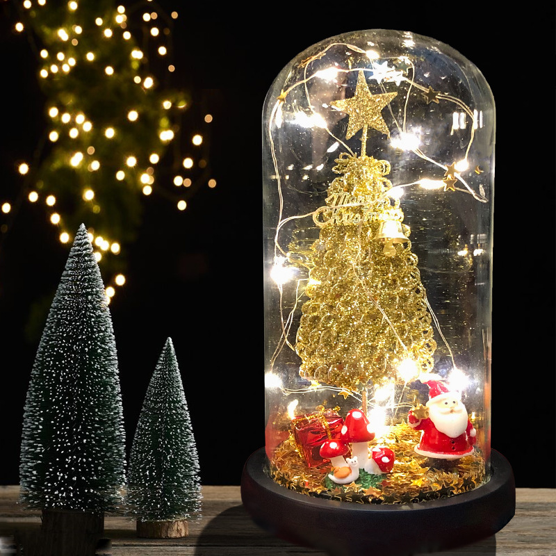 New Creative Christmas Tree Cedar Glass Cover Reindeer Decoration with Lights Cross-Border Amazon Sources
