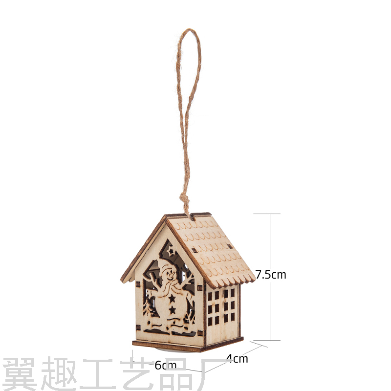 Christmas Crafts Luminous Cabin with Lights Colorful Wooden Small House Christmas Tree Decoration Pendant Wholesale