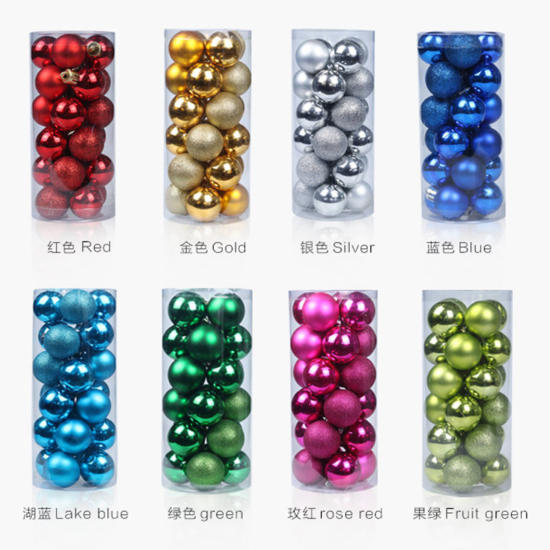 24 Christmas Ball Set Plastic Electroplated Colored Ball Christmas Decorations Christmas Tree Pendant for 346cm