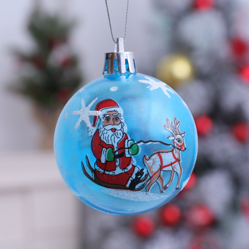 6cm Color Printing Christmas Ball Plastic Ball Christmas Shop Decoration Hanging Ball Creative DIY Ornament Ball Layout Bracelet Charm