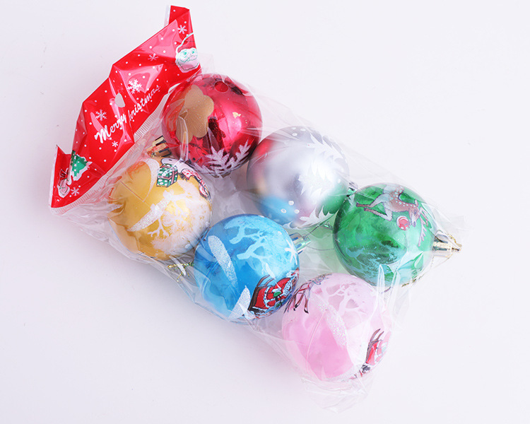 6cm Color Printing Christmas Ball Plastic Ball Christmas Shop Decoration Hanging Ball Creative DIY Ornament Ball Layout Bracelet Charm
