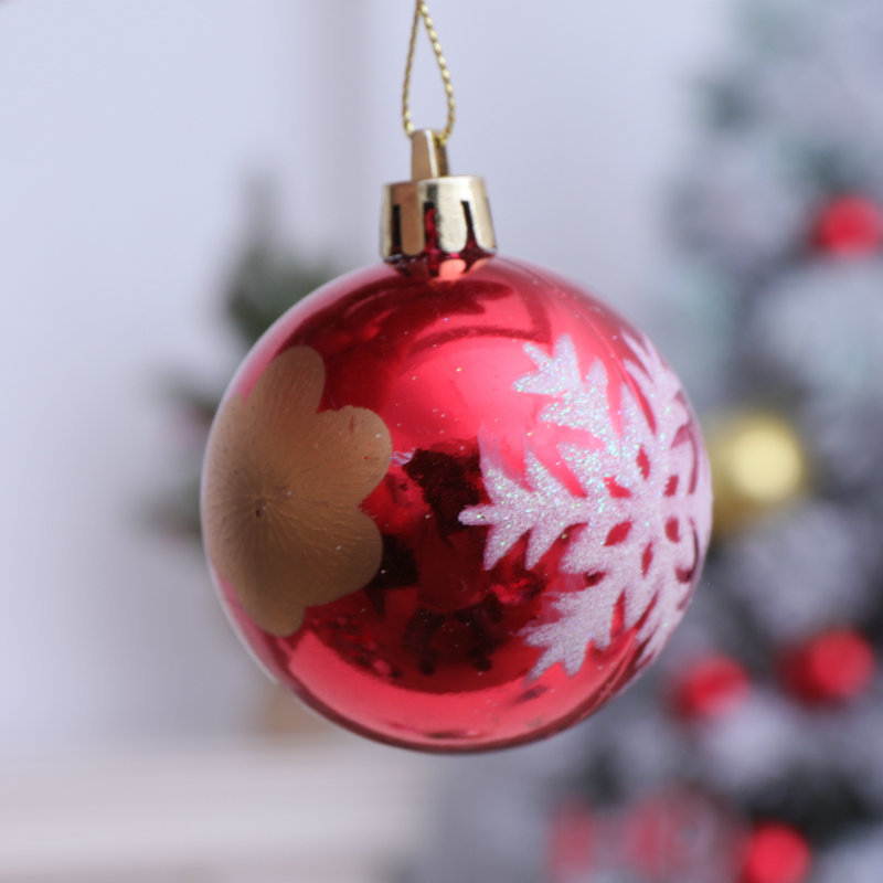 6cm Color Printing Christmas Ball Plastic Ball Christmas Shop Decoration Hanging Ball Creative DIY Ornament Ball Layout Bracelet Charm