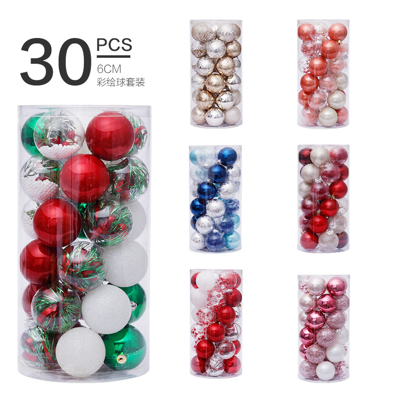 CrossBorder Hot Christmas Decorations 6cm30PCs Transparent Ball Christmas Ball Set Christmas Tree Pendant