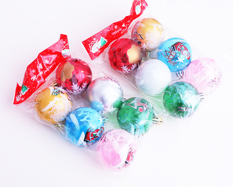 6cm Color Printing Christmas Ball Plastic Ball Christmas Shop Decoration Hanging Ball Creative DIY Decorative Ball Layout Hanging Ornament